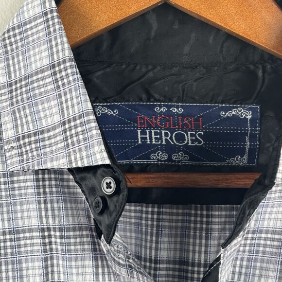 English Hero  Men’s Large Shirt Another Tricky Day Gray Button Up Geometric Rock - Picture 6 of 11
